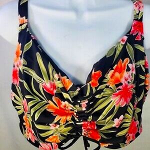 Elomi black dark tropics under wire bikini swim top  42I uk42g.